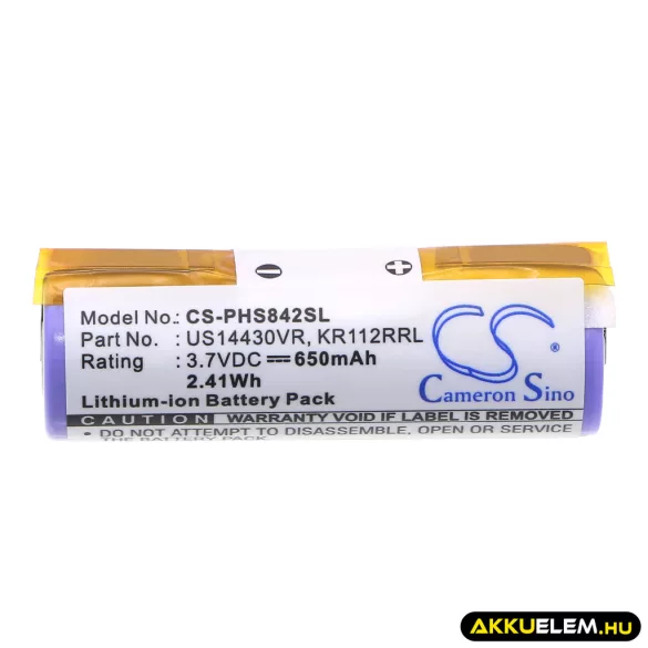Utángyártott Philips Borotva Li-ion akkumulátor 3.7V 650mAh KR112RRL, US14430VR - CameronSino