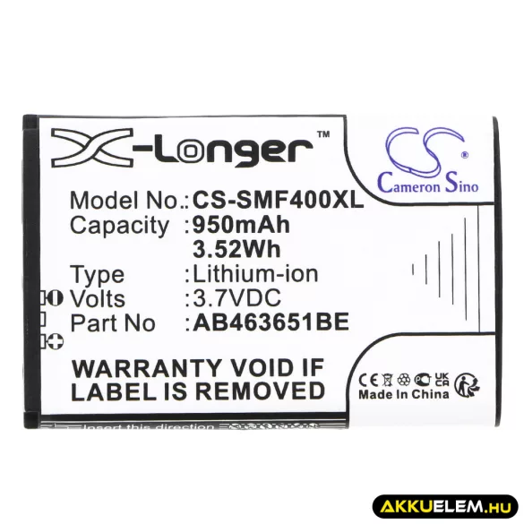 Utángyártott Samsung mobil Li-ion akkumulátor 3.7V 950mAh AB463651BE, AB463651BEC - CameronSino