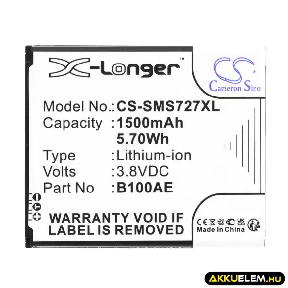 Utángyártott Samsung mobil Li-ion akkumulátor 3.8V 1500mAh B100AE, GH43-03948B - CameronSino