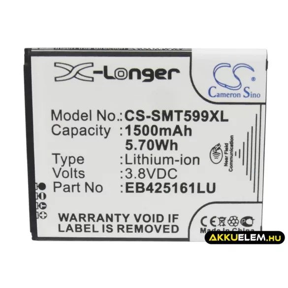 Utángyártott Samsung mobil Li-ion akkumulátor 3.8V 1500mAh EB425161LU - CameronSino