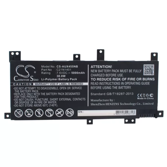 Utángyártott Asus laptop Li-Polymer akkumulátor 7.6V 5000mAh PP21AT149Q-1, C21N1409 - CameronSino
