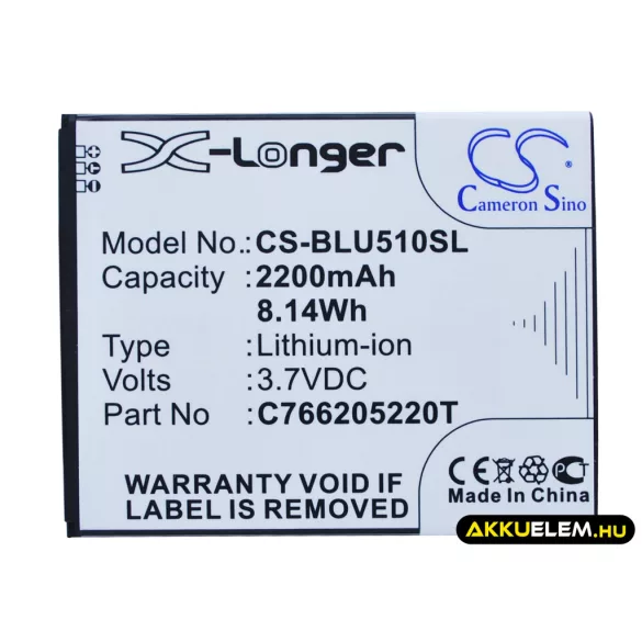 Utángyártott BLU mobil Li-ion akkumulátor 3.7V 2200mAh C766205220T - CameronSino