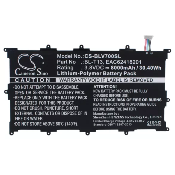 Utángyártott LG Tablet Li-Polymer akkumulátor 3.8V 8000mAh BL-T13, EAC62418201 - CameronSino