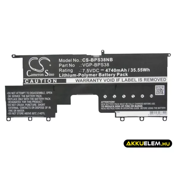 Utángyártott Sony laptop Li-Polymer akkumulátor 7.5V 4740mAh VGP-BPS38, VGP-BPS37 - CameronSino