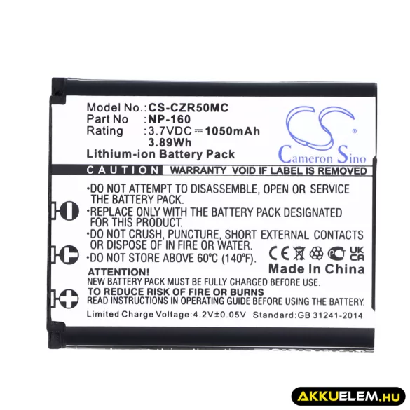 Utángyártott Casio Kamera Li-ion akkumulátor 3.7V 1050mAh NP-160 - CameronSino