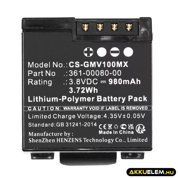 Utángyártott Garmin Kamera Li-Polymer akkumulátor 3.8V 980mAh 361-00080-00, 010-12256-01 - CameronSino