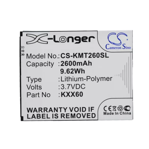 Utángyártott KAZAM mobil Li-Polymer akkumulátor 3.7V 2600mAh KXX60, KXX60-FHABC009886 - CameronSino