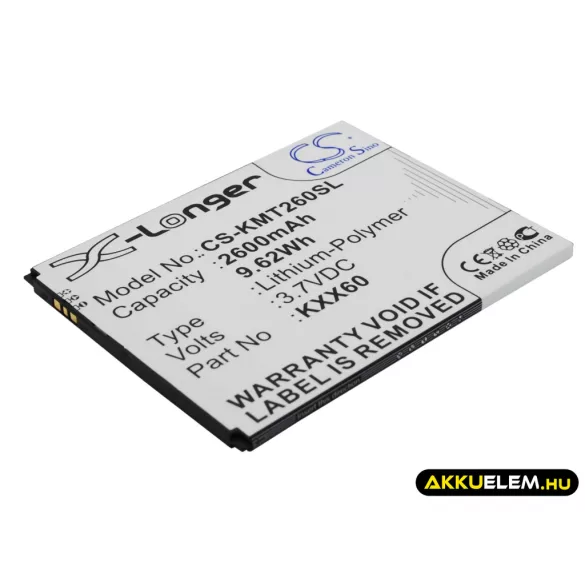 Utángyártott KAZAM mobil Li-Polymer akkumulátor 3.7V 2600mAh KXX60, KXX60-FHABC009886 - CameronSino