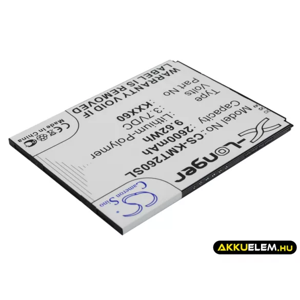 Utángyártott KAZAM mobil Li-Polymer akkumulátor 3.7V 2600mAh KXX60, KXX60-FHABC009886 - CameronSino