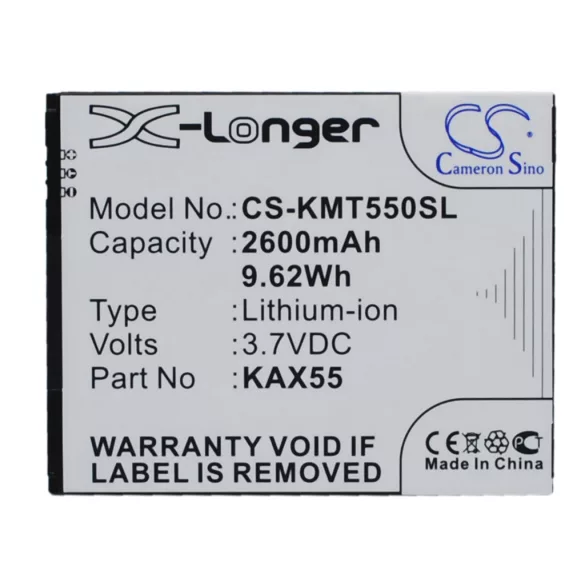 Utángyártott KAZAM mobil Li-ion akkumulátor 3.7V 2600mAh KAX55, KAX55-BKBAK007752 - CameronSino