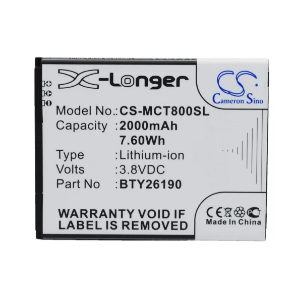 Utángyártott Mobistel mobil Li-ion akkumulátor 3.8V 2000mAh Cynus T8, BTY26190 - CameronSino