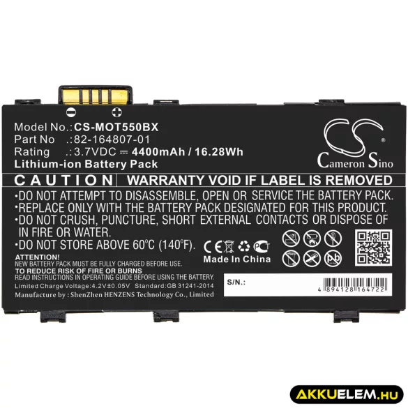 Utángyártott Zebra Vonalkód szkenner Li-ion akkumulátor 3.7V 4400mAh BTRY-RF85-44MA1-01, BTRY-TC55-29MA1-01 - CameronSino