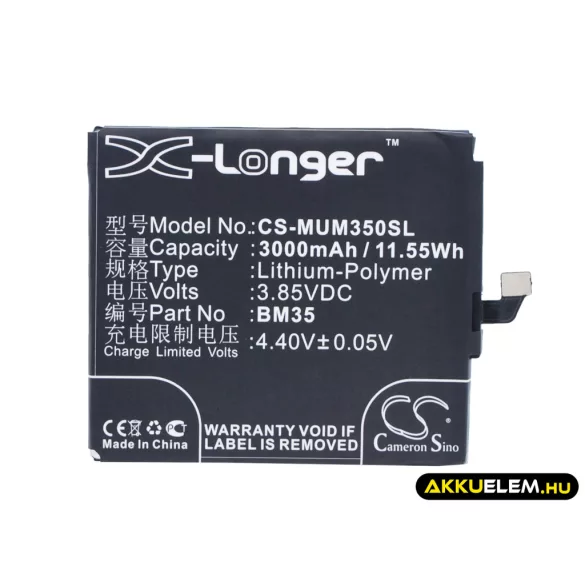 Utángyártott Xiaomi mobil Li-Polymer akkumulátor 3.85V 3000mAh BM35 - CameronSino