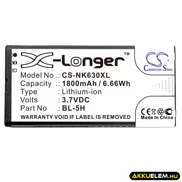 Utángyártott Microsoft mobil Li-ion akkumulátor 3.7V 1800mAh BL-5H - CameronSino