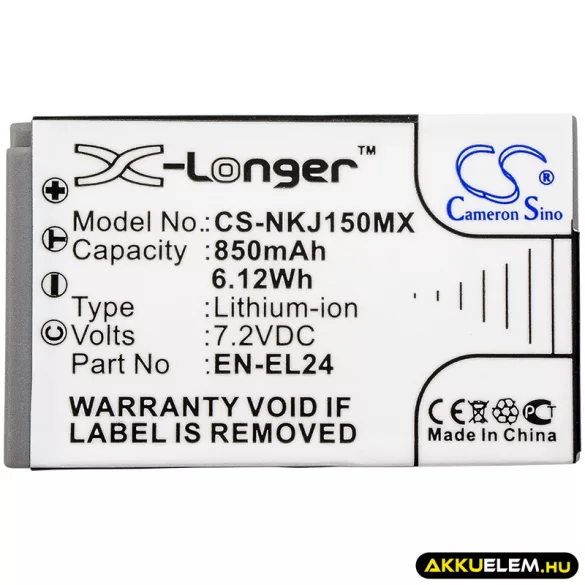 Utángyártott NiKon Kamera Li-ion akkumulátor 7.2V 850mAh EN-EL24, VFB11901 - CameronSino