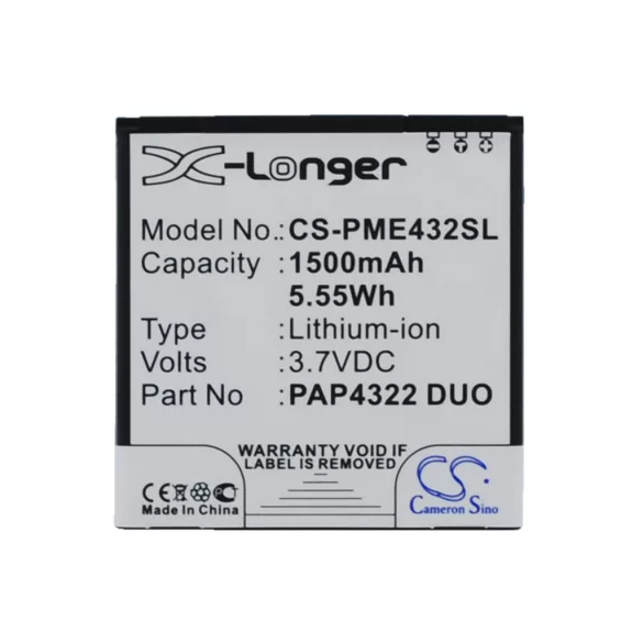 Utángyártott Prestigio mobil Li-ion akkumulátor 3.7V 1500mAh PAP4322 DUO - CameronSino