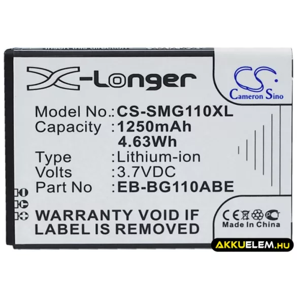 Utángyártott Samsung mobil Li-ion akkumulátor 3.7V 1250mAh EB-BG110ABE - CameronSino