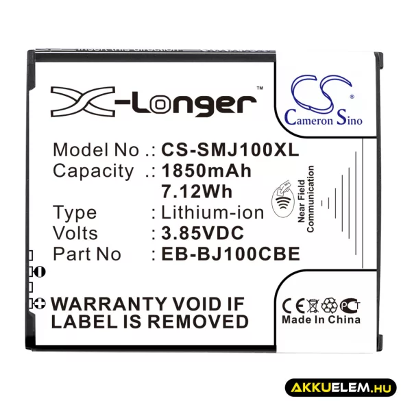Utángyártott Samsung mobil Li-ion akkumulátor 3.85V 1850mAh EB-BJ100CBE, EB-BJ100CBZ X-hosszabb támogatás NFC-vel - CameronSino