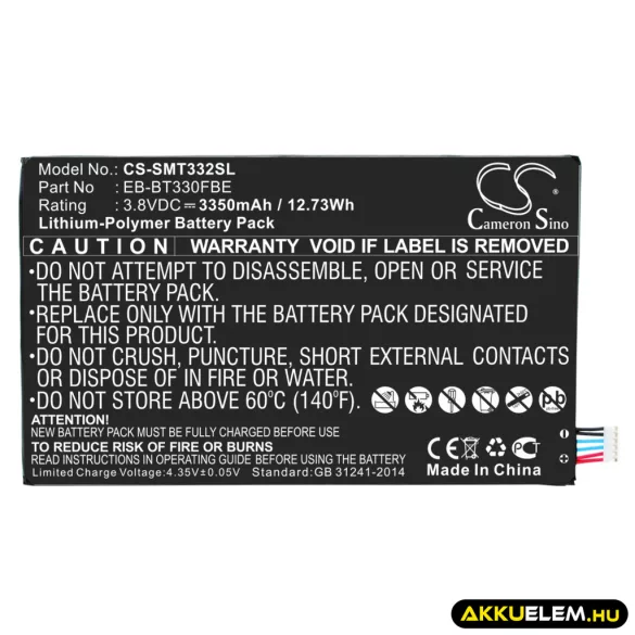 Utángyártott Samsung Tablet Li-Polymer akkumulátor 3.8V 3350mAh EB-BT330FBE, GH43-04112A;GH43-04112B - CameronSino