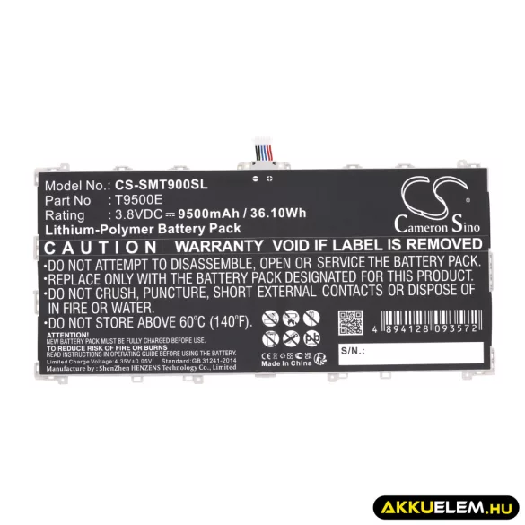 Utángyártott Samsung Tablet Li-Polymer akkumulátor 3.8V 9500mAh T9500E - CameronSino