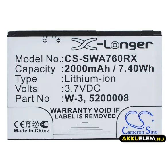 Utángyártott Sierra Wireless Hotspot Li-ion akkumulátor 3.7V 2000mAh W-3, 5200008 - CameronSino