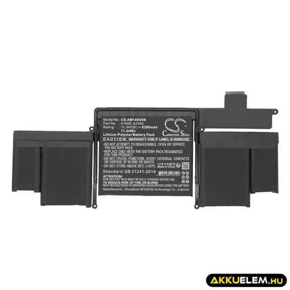 Utángyártott Apple laptop Li-Polymer akkumulátor 11.34V 6300mAh A1502, A1493 - CameronSino