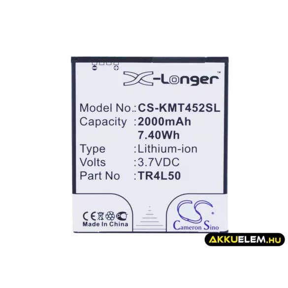 Utángyártott KAZAM mobil Li-ion akkumulátor 3.7V 2000mAh TR4L50, TR4L50-CBCMB10001885 - CameronSino