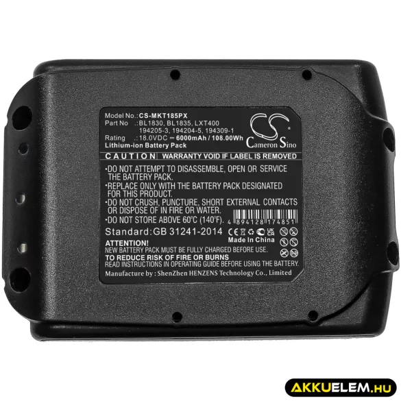 Utángyártott Makita szerszámgép Li-ion akkumulátor 18V 6000mAh 194205-3, BL1830 Akkumulátor LED kijelzővel - CameronSino