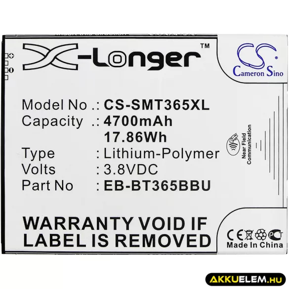 Utángyártott Samsung Tablet Li-Polymer akkumulátor 3.8V 4700mAh EB-BT365BBU, EB-BT365BBC - CameronSino