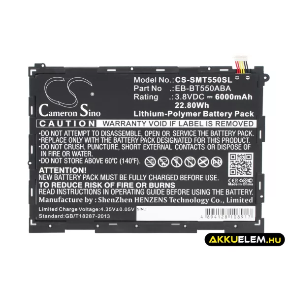 Utángyártott Samsung Tablet Li-Polymer akkumulátor 3.8V 6000mAh EB-BT550ABA, EB-BT550ABE - CameronSino