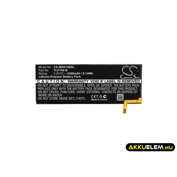 Utángyártott Wiko mobil Li-Polymer akkumulátor 3.8V 2300mAh TLP15016, S104-Q14000-001 - CameronSino