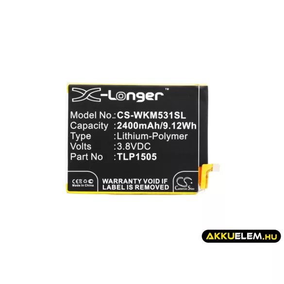 Utángyártott Wiko mobil Li-Polymer akkumulátor 3.8V 2400mAh TLP1505, TLP15H30 - CameronSino