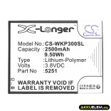 Utángyártott Wiko mobil Li-Polymer akkumulátor 3.8V 2500mAh 5251, S104-V02000-012 - CameronSino
