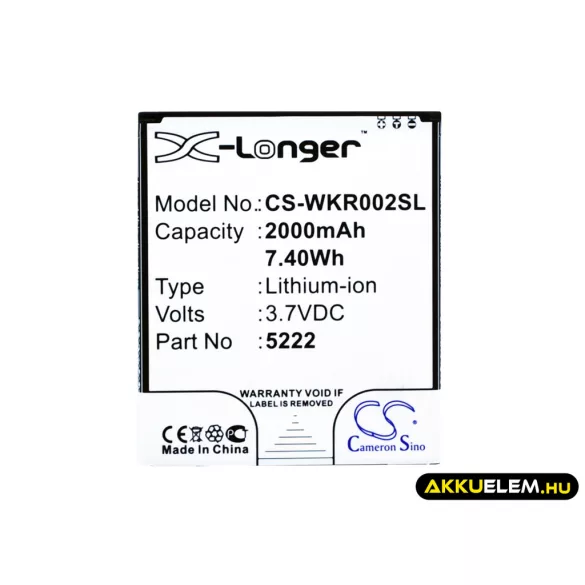 Utángyártott Wiko mobil Li-ion akkumulátor 3.7V 2000mAh 5222, S5222 - CameronSino