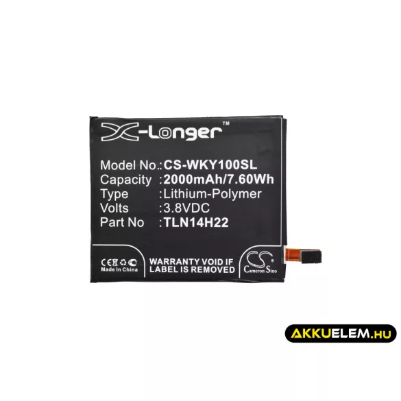 Utángyártott Wiko mobil Li-Polymer akkumulátor 3.8V 2000mAh TLN14H22, TLE14E20 - CameronSino