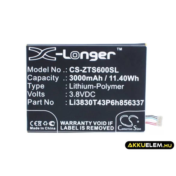 Utángyártott BlackBerry mobil Li-Polymer akkumulátor 3.8V 3000mAh BCC100-1, Li3830T43P6h856337 - CameronSino