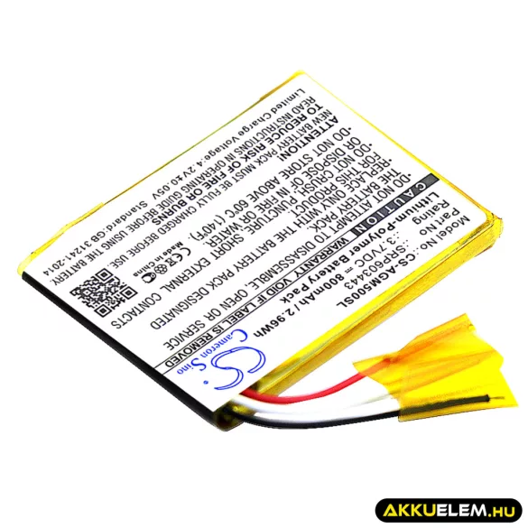 Utángyártott Astro Vezeték nélküli fejhallgató Li-Polymer akkumulátor 3.7V 800mAh SRP603443 - CameronSino