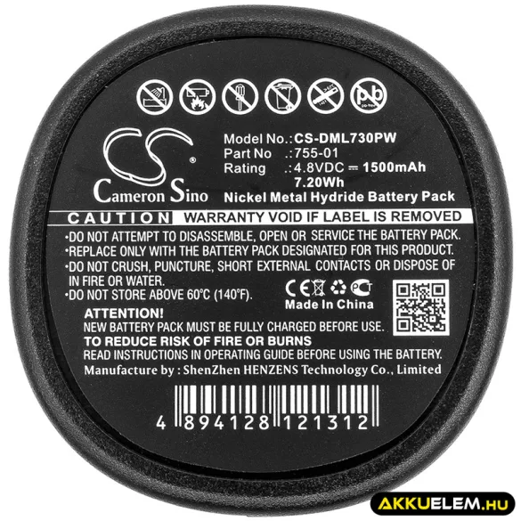 Utángyártott Dreme szerszámgép Ni-MH akkumulátor 4.8V 1500mAh 755-01 - CameronSino