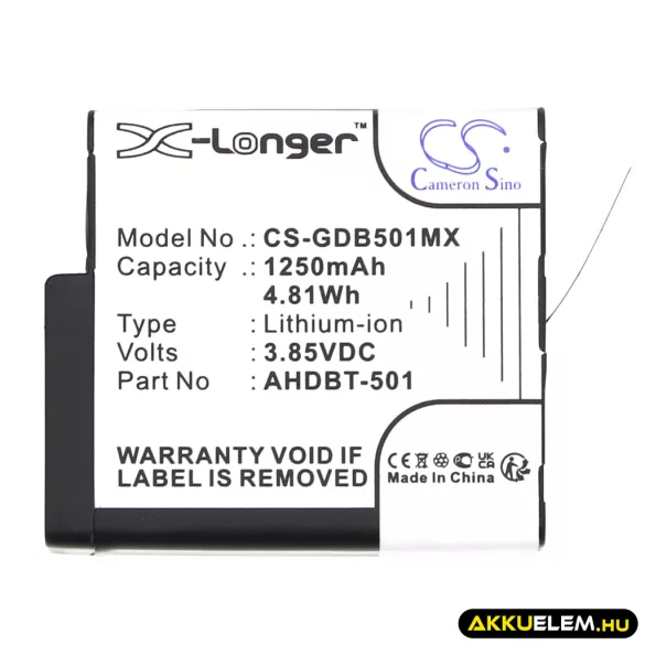 Utángyártott GoPro Kamera Li-ion akkumulátor 3.85V 1250mAh AHDBT-501, AABAT-001 - CameronSino