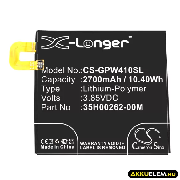 Utángyártott Google mobil Li-Polymer akkumulátor 3.85V 2700mAh 35H00262-00M - CameronSino