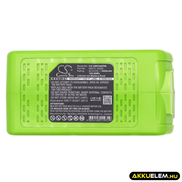 Utángyártott GreenWorks szerszámgép Li-ion akkumulátor 40V 3000mAh 20202, 22262 - CameronSino