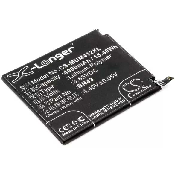 Utángyártott Xiaomi mobil Li-Polymer akkumulátor 3.85V 4000mAh BN43 - CameronSino