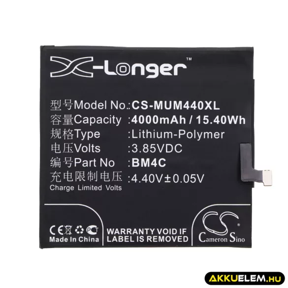 Utángyártott Xiaomi mobil Li-Polymer akkumulátor 3.85V 4000mAh BM4C - CameronSino