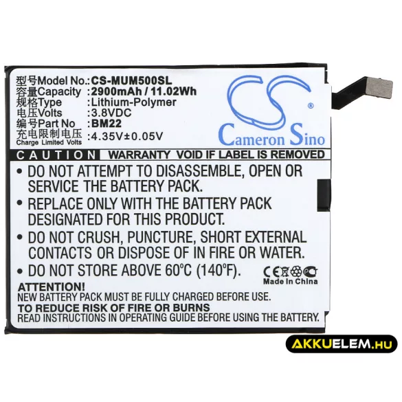 Utángyártott Xiaomi mobil Li-Polymer akkumulátor 3.8V 2900mAh BM22 - CameronSino