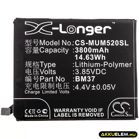 Utángyártott Xiaomi mobil Li-Polymer akkumulátor 3.85V 3800mAh BM37 ( International Versino ) - CameronSino