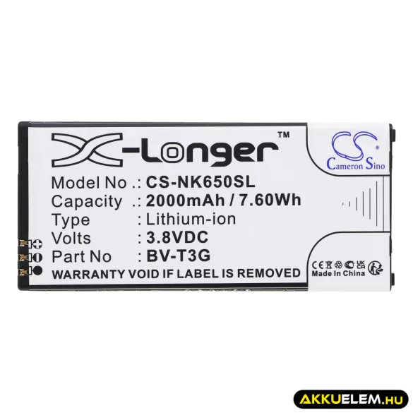Utángyártott Nokia mobil Li-ion akkumulátor 3.8V 2000mAh BV-T3G - CameronSino