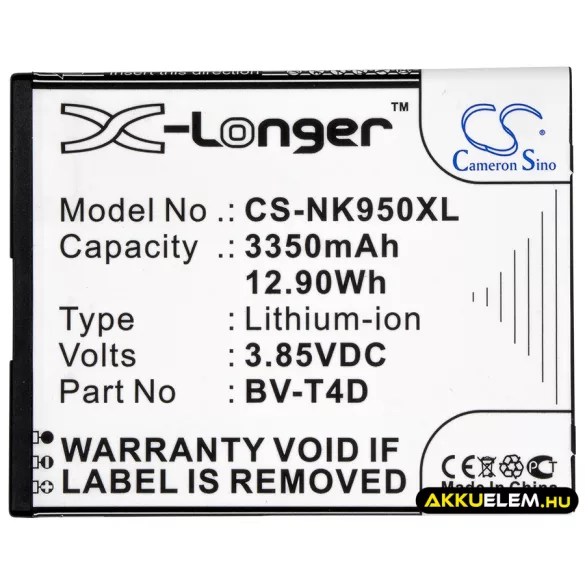 Utángyártott Nokia mobil Li-ion akkumulátor 3.85V 3350mAh BV-T4D - CameronSino