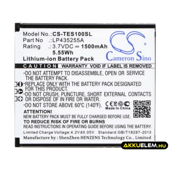 Utángyártott Telefunken mobil Li-ion akkumulátor 3.7V 1500mAh LP435255A - CameronSino