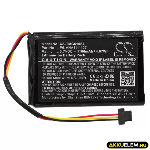 Utángyártott TomTom GPS Li-ion akkumulátor 3.7V 1100mAh P6, AHA1111107 - CameronSino