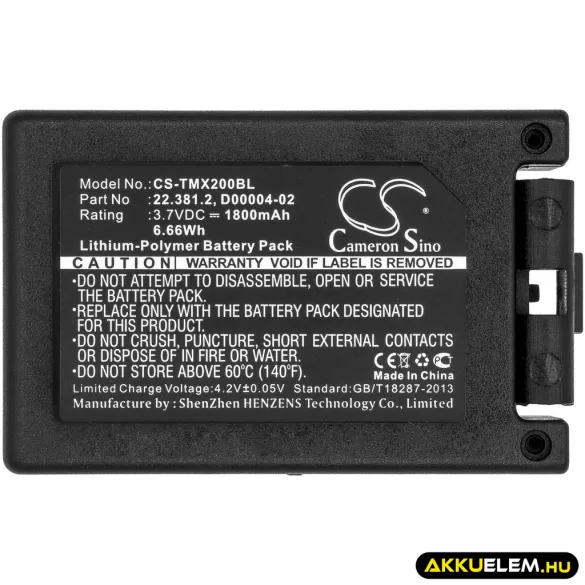 Utángyártott Teleradio Daru távirányító Li-Polymer akkumulátor 3.7V 1800mAh D00004-02, 22.381.2 - CameronSino